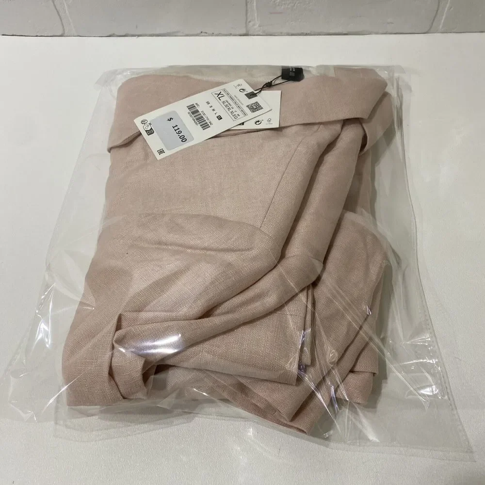 NEW - Zara Women's 100% LINEN STRAIGHT CUT BLAZER Jacket - Beige Pink - XL - Picture 7 of 7
